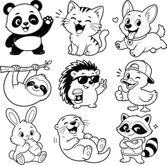Fototapeta premium Cute Foods & Cute Animals Sticker Collection featuring adorable cartoon food items and lovable animal characters in a fun sticker style. Perfect for kids' projects, planners, social media, and brandin