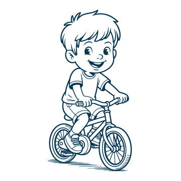 A cheerful young boy riding a bicycle with a big smile on his face  happy childhood and outdoor fun concept