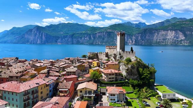 View of Malcesine on the shore of Lake Garda, Italy
