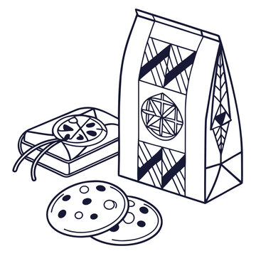 Isometric packaged cookies and snacks with decorative pattern packaging biscuits chocolate