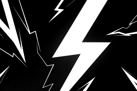 Abstract white lightning bolts on black background