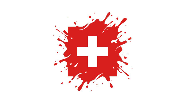 Swiss flag emblem with artistic red paint splash effect 1.