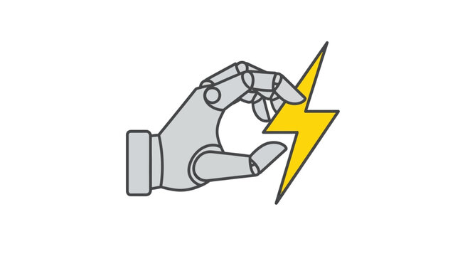 Robot hand with yellow lightning bolt.