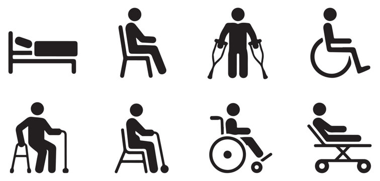 Icons representing different forms of human physical limitations and care.