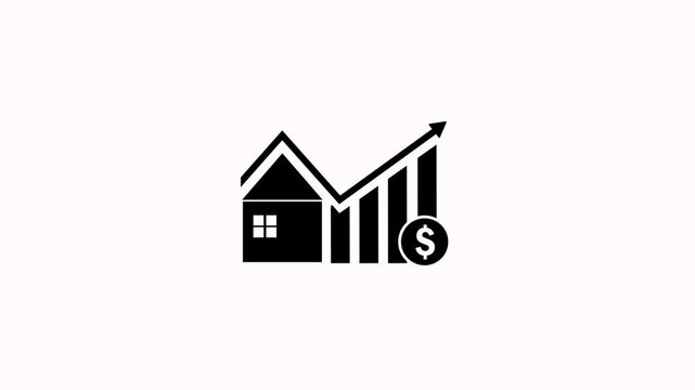 House investment growth icon with dollar sign animation on a white background. Home real estate property value icon. Dollar sign with up arrow inside house icon with alpha channel