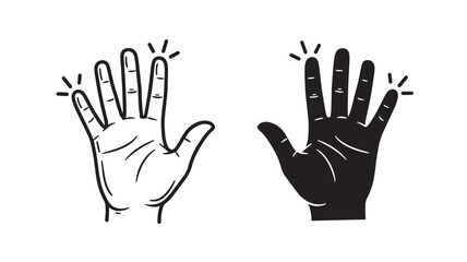 Obraz premium Hands with Fingerprints and Sparkles on Fingertips Featuring Hand, Fingers, Illustration with Black and White and Outline Elements for Drawing,