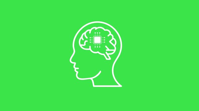 Artificial Intelligence Brain Processor Animation, Human Head AI Technology Concept, Machine Learning Neural Network Digital Innovation Loop