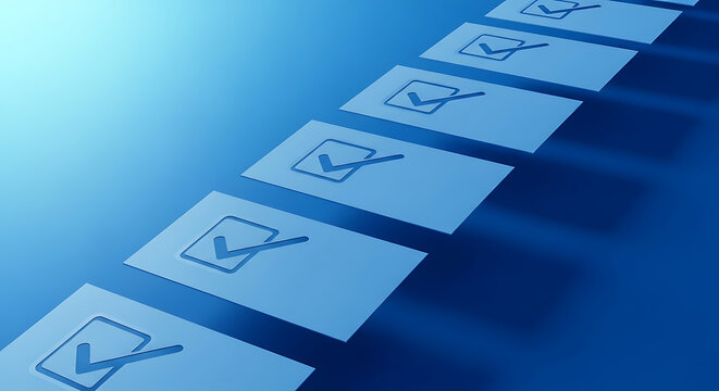 Checklist papers with completed tasks on blue background checklist completed business document approved efficiency management professional organization planning background priority