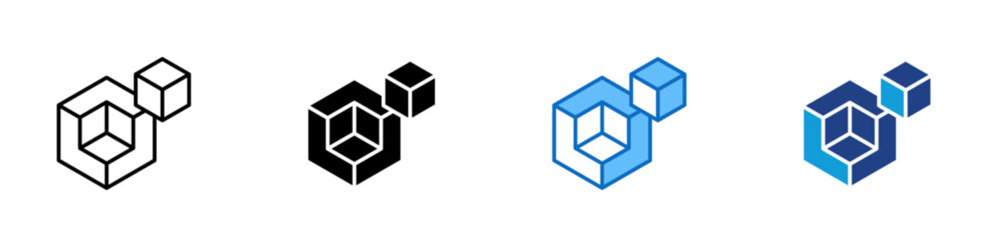 Modular Blocks Multiple Style Icon Design Vector - Connected blocks representing modular structure, product assembly, and scalable component architecture