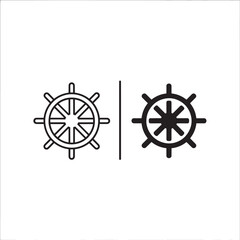 Obraz premium Ship Wheel Icon in Two Different Styles, One Outlined and One Filled Featuring Nautical, Navigation, Steering with Vessel and Boat Elements For