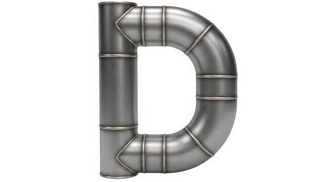 Letter D shaped like industrial metal pipe plumbing isolated on transparent background