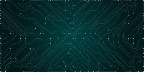 Obraz premium Teal circuit board pattern with white dots on dark teal background abstract technology concept vector
