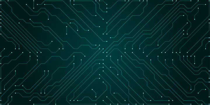 Teal circuit board pattern with white dots on dark teal background abstract technology concept vector