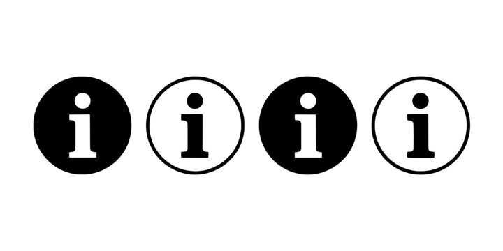 Information icons set with black and white circles and lowercase i letters featuring icon, circle, i with letter and info elements for sign, symbol