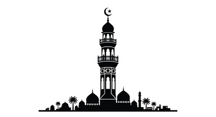 mosque silhouette on white background minaret dome © RaufinIslam