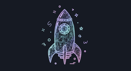 Abstract Geometric Rocket Ship Launching into Space with Stars © sakhira