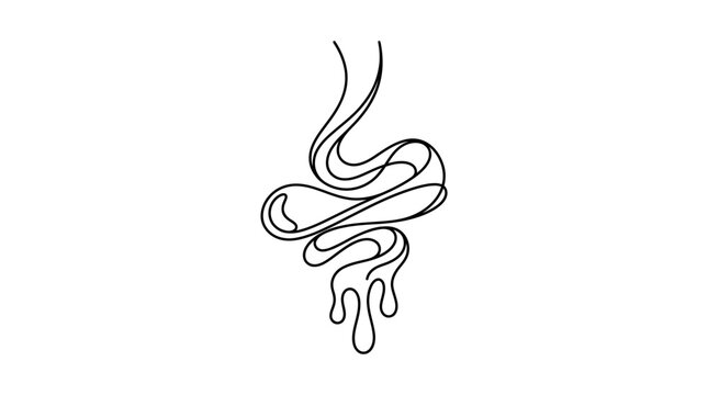 Abstract fluid lines forming snake shape with dripping effect, minimalist drawing