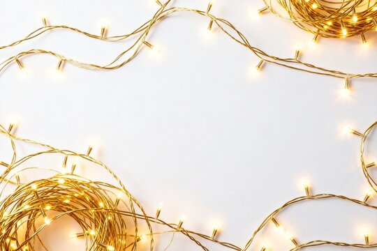 Golden Christmas lights on white background