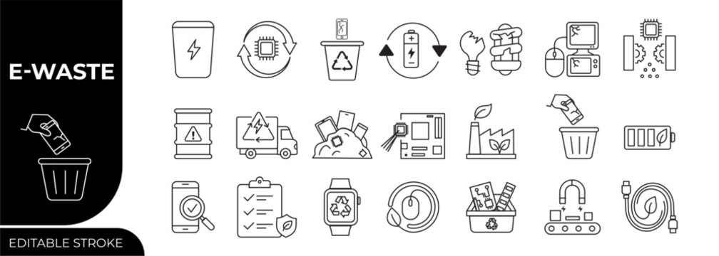 E-waste Recycling and Electronic Waste Flat Vector Icons