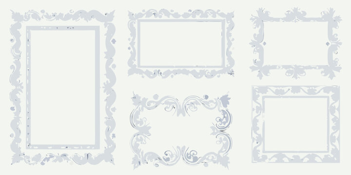 Baroque And Rococo Style Decorative Frames Silver Vector Illustration