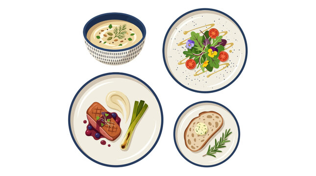 Variety of food on plates.