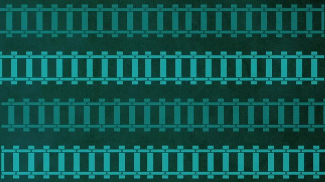 Abstract railway track patterns moving horizontally across dark green textured background in loops.