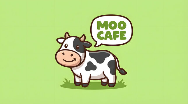 Moo Cafe Cartoon Cow Logo with Green Background