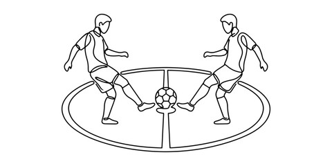 Continuous line drawing of a soccer field center circle symbolizing kickoff and competition start, line art vector illustration. © Haus