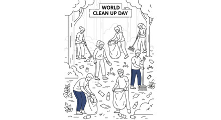 Fototapeta premium Group of volunteers cleaning up park environment for World Cleanup Day.