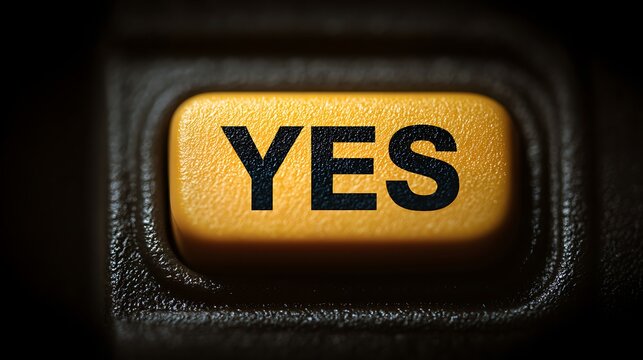 Macro shot of a YES button in bold black text, with vibrant lighting highlighting