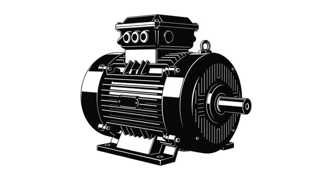 Electric Motor Silhouette On White Background Industrial Machinery Illustration