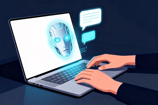 AI chatbot interface on laptop for tech communication