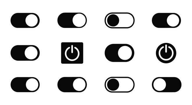 Toggle switch and power button icons flat vector set on white background