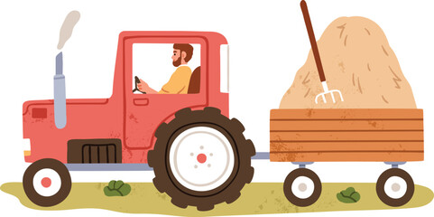 Farmer Driving Red Tractor Illustration © Ivan