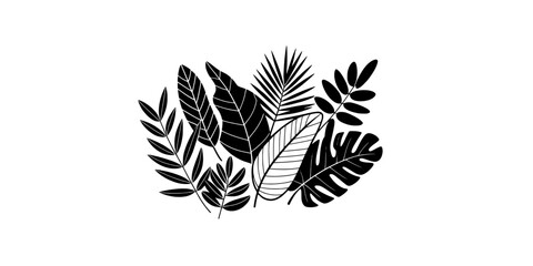 Fototapeta premium Leaves tropical illustration with black and white foliage design featuring nature, plants, botanical with leafy and greenery elements for leaf