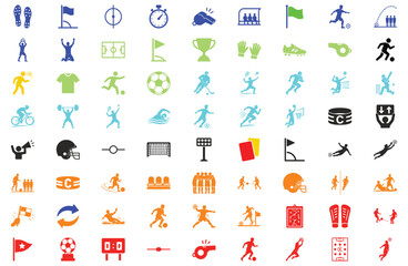 Fototapeta premium Dynamic Football and Soccer Player Vector Icons Set — Sports Action Symbols