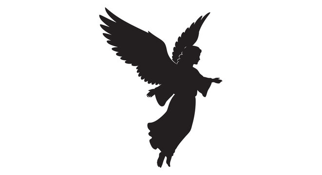 angel silhouette on white background winged figure