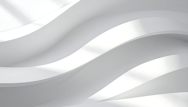 Abstract white flowing waves with soft smooth shadows and clean minimalist curves in a bright architectural background