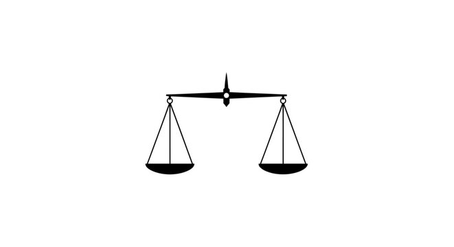 Black and white balance scales icon.