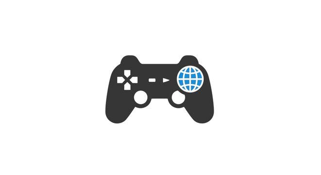 Black gaming controller with blue accents.