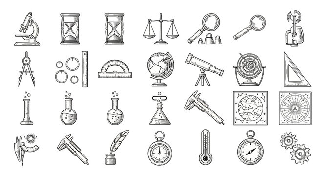 Science Laboratory Equipment Icons Set.