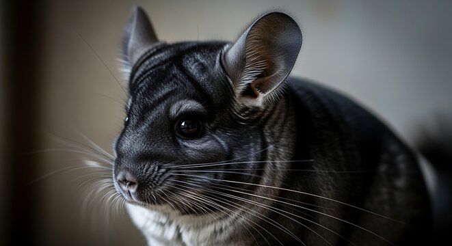 Closeup Portrait of a Curious Chinchilla Looking Forward.