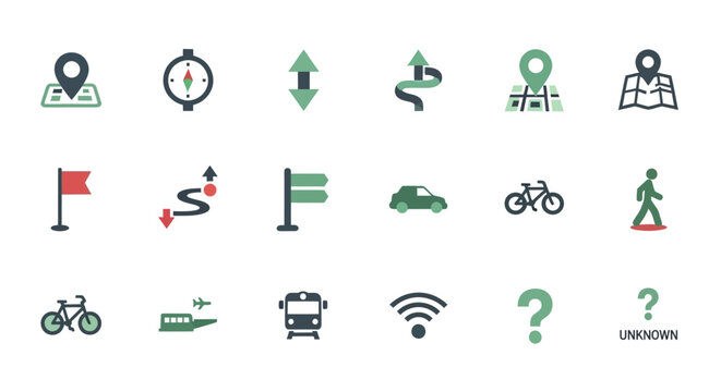 Transportation and navigation icons set.