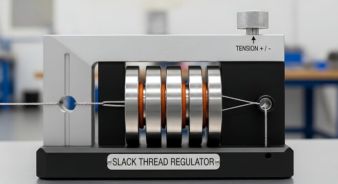 Industrial Slack Thread Regulator Displayed on Workbench in Workshop