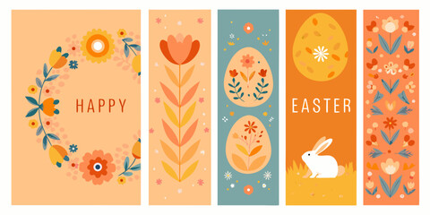 set of four vertical easter greeting cards with floral designs flowers eggs © Ripan