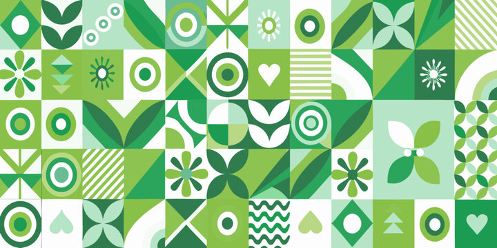 complex geometric patchwork pattern in various green shades shapes design abstract vector