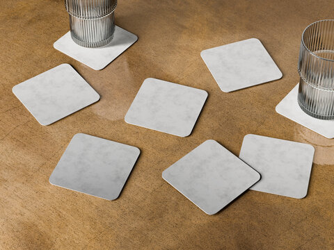 White Coasters on Leather Illustration