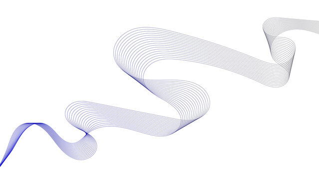 Abstract blue and grey gradient wave lines pattern on transparent background cutout ribbon design element