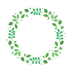 Fototapeta premium Round frame with green leaves on a white background