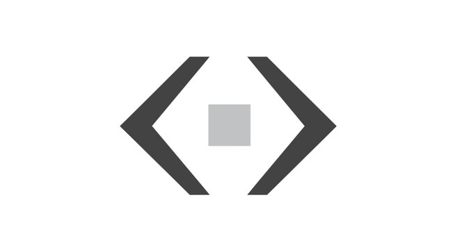 Black and gray angle brackets symbol.
